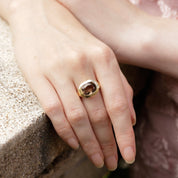 Bague vintage quartz fumé taille coussin