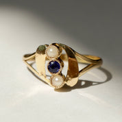 Bague perles et pierre bleue