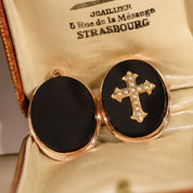 Médaillon ancien porte-photo onyx et croix de perles 4