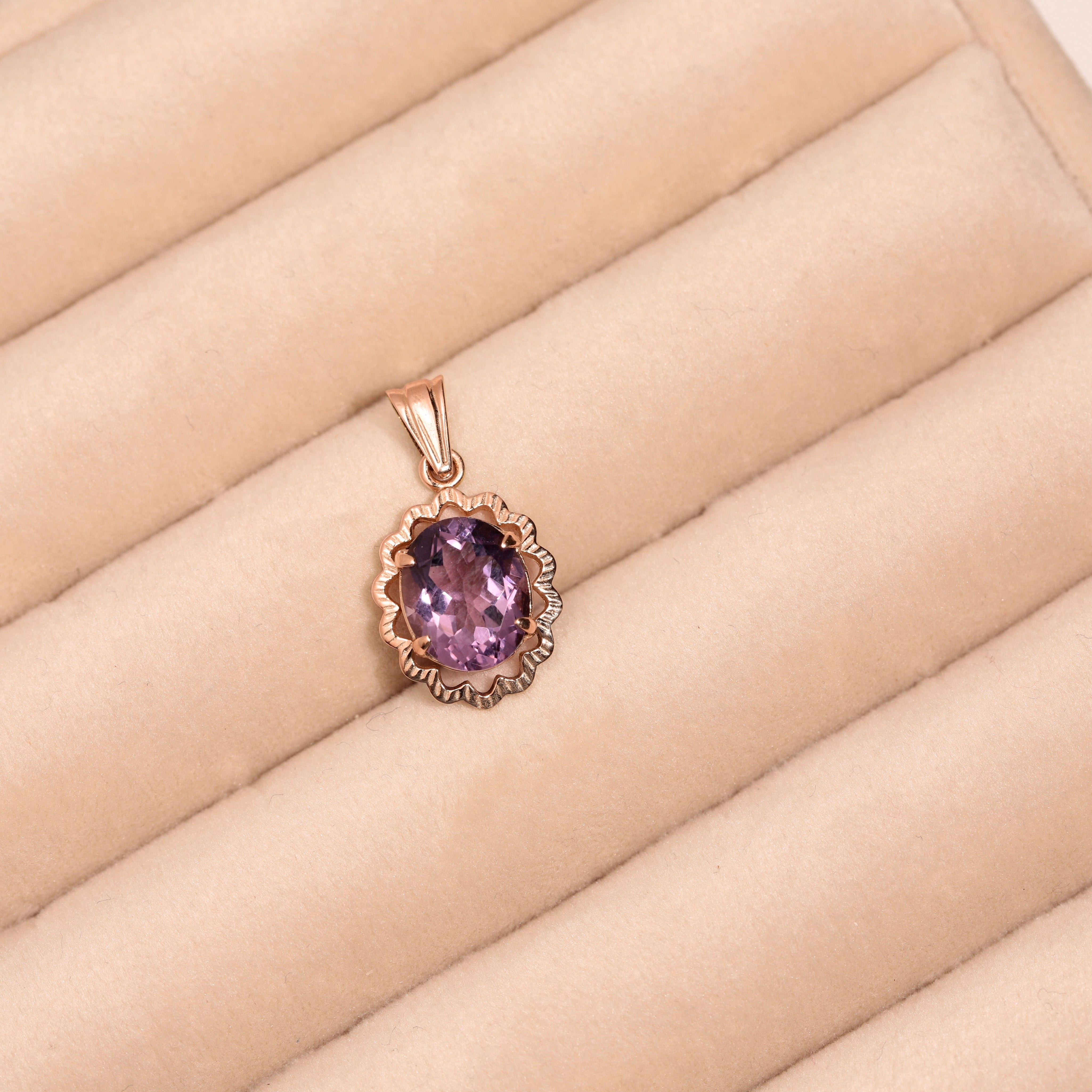 Pendentif améthyste or rose 18 carats style vintage althéa