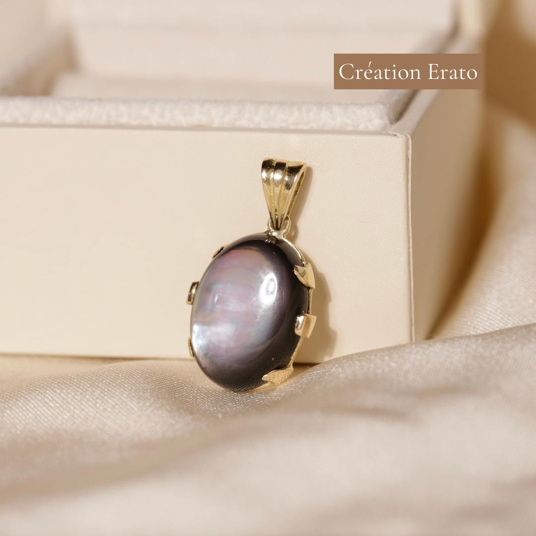Pendentif or 18 carats nacre noire style vintage echo création