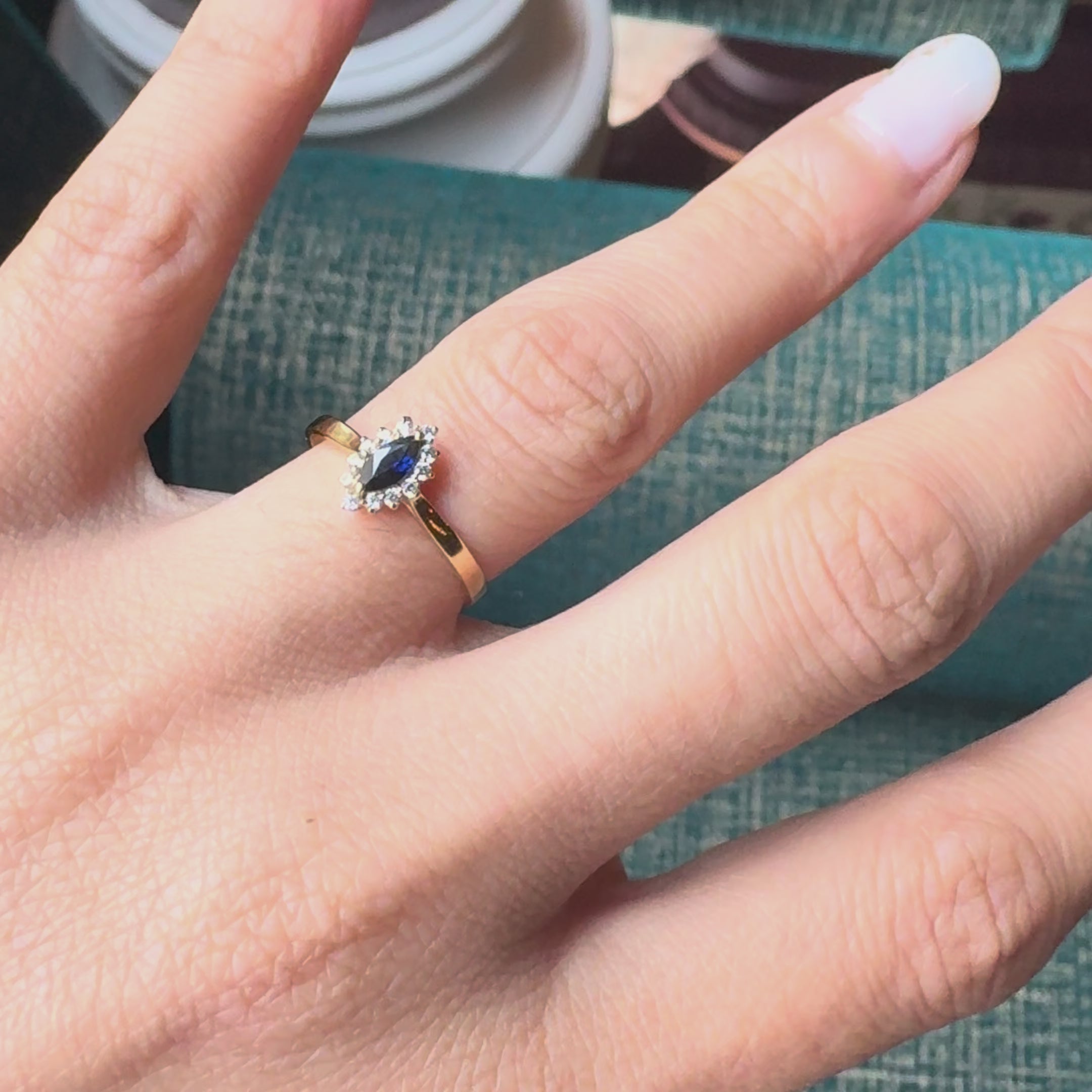 Bague marquise or 18 carats saphir diamants songe 3