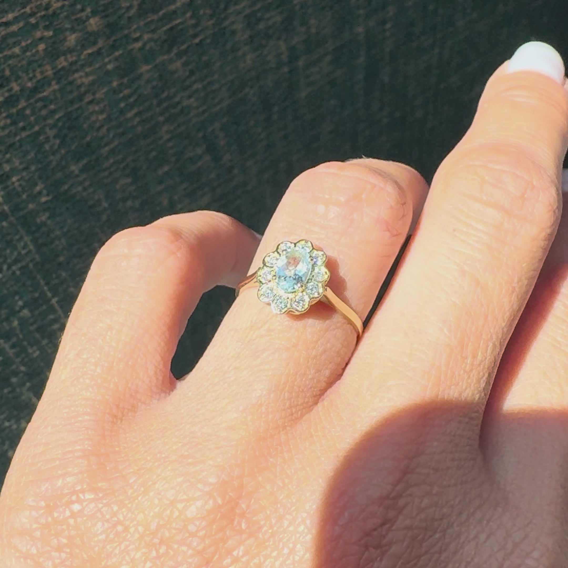 Bague marguerite aigue-marine et diamants style vintage Astrée