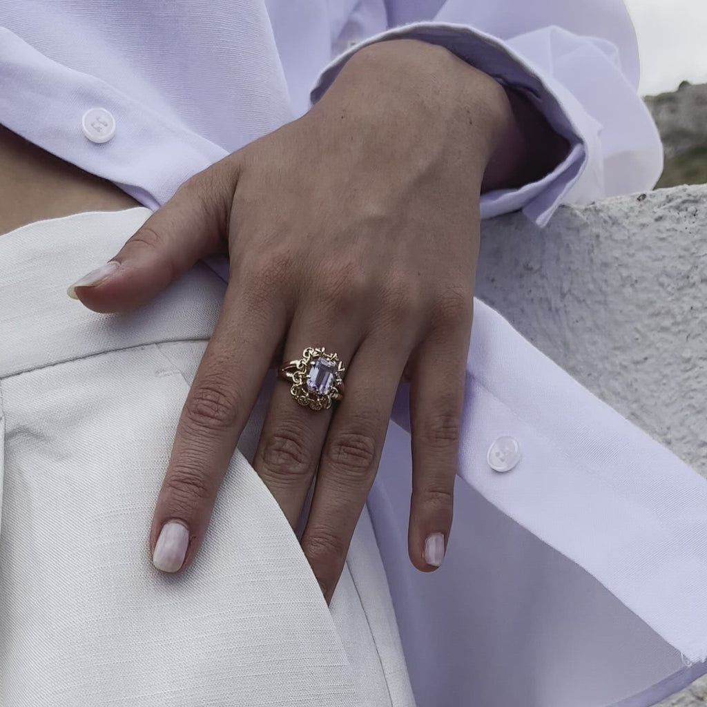 Bague vintage améthyste taille émeraude