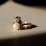 Bague feuillages perle et rubis