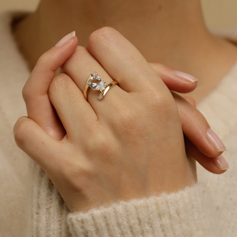  Bague croisée aigue-marine et diamants